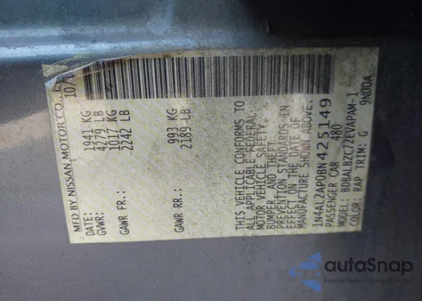 2011 Nissan Altima 2.5 S z USA, uszkodzony, nr VIN 1N4AL2AP0BN425149